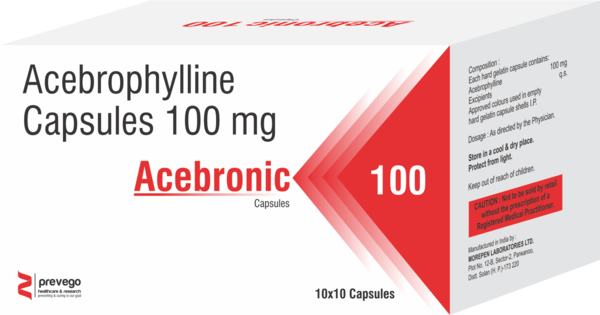 ACEBRONIC 100 Capsule is used to treat and prevent symptoms of asthma and chronic obstructive pulmonary disorder (a lung disorder in which flow of air to the lung is blocked). It helps in relaxing the muscles of the air passages, thus widening it and making it easier to breathe.