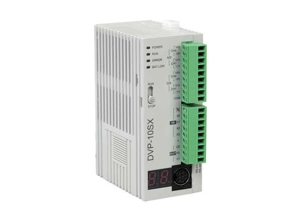 The slim and compact SX series supports digital input/output and is built in with multiple analog I/O channels.● MPU points: 10 (4DI/2DO, 2AI/2AO)● Max. I/O points: 230● Program capacity: 8K Steps● Communication port: Built-in RS-232 and RS-485, compatible with MODBUS ASCII / RTU communication protocol.● High-speed pulse output: Supports 2-point independent high-speed pulse output (Y0 of up to 50KHz and Y1 of up to 10KHz).● Built-in high-speed counter : 1-phase – 4 points 10KHz (Bandwidth 40KHz) & 2- phase – 2 points 5KHz (Bandwidth 20KHz)