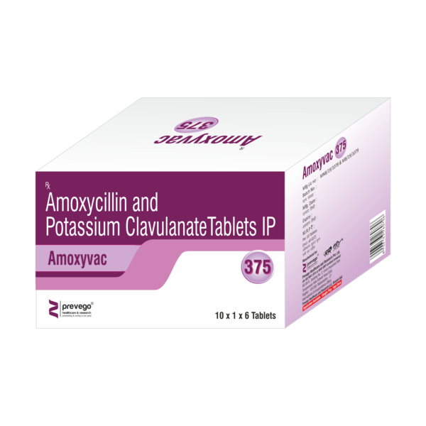 AMOXYVAC 375 Tablet is an antibiotic that helps your body fight infections caused by bacteria. It is used to treat infections of the lungs (e.g., pneumonia), ear, nasal sinus, urinary tract, skin, and soft tissue. It will not work for viral infections such as the common cold.