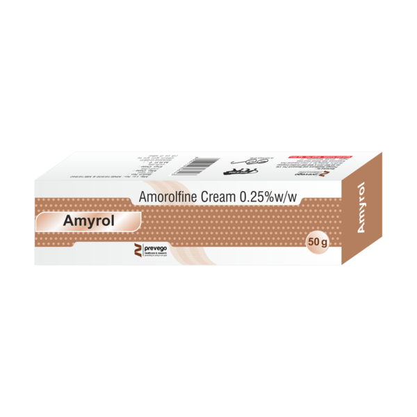 AMYROL Cream is an antifungal medication. It is used for treating fungal infections of the nails. It kills the fungi and helps in treating the infection.AMYROL Cream should be used in the dose and duration as advised by your doctor. Some of the common side effects include blisters on the skin, nail disorders like nail damage and discoloration, skin irritation, rash, or redness on the site of application. Please consult your doctor if these side effects persist for a longer duration.