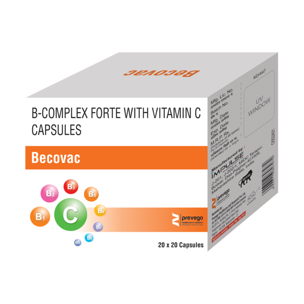 BECOVAC Capsule is a health supplement which has various health benefits. Loaded with the goodness of vitamin B-complex and ascorbic acid, it helps to improve metabolism and improves skin and hair health. It is rich in antioxidants which help to protect the body from cellular damage. It promotes red blood cell formation and also helps to regulate body functions.