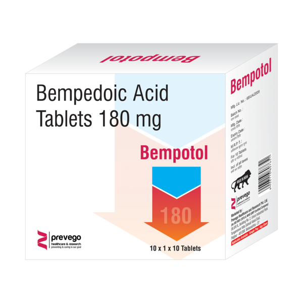 BEMPOTOL 180mg Tablet is used to lower cholesterol and reduce the risk of heart disease. Cholesterol is a fatty substance that builds up in your blood vessels and causes narrowing, possibly leading to a heart attack or stroke.