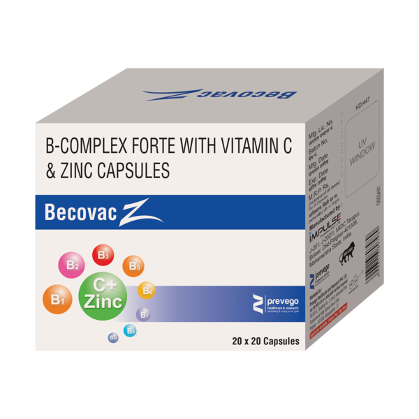 BECOVAC Z Capsule is a nutritional supplement containing multivitamins and zinc that improve overall health and wellness by enhancing metabolism and repairing tissues. It helps to fight infections by improving immune function.