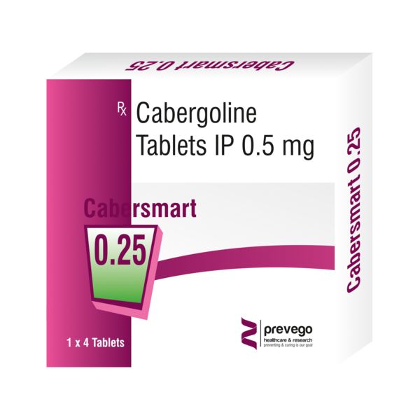 CABERSMART 0.25 Tablet is a dopamine agonist. It is used for the treatment of a high level of prolactin. It is also helpful in stopping breast milk production in cases of stillbirth, abortion, or miscarriage.