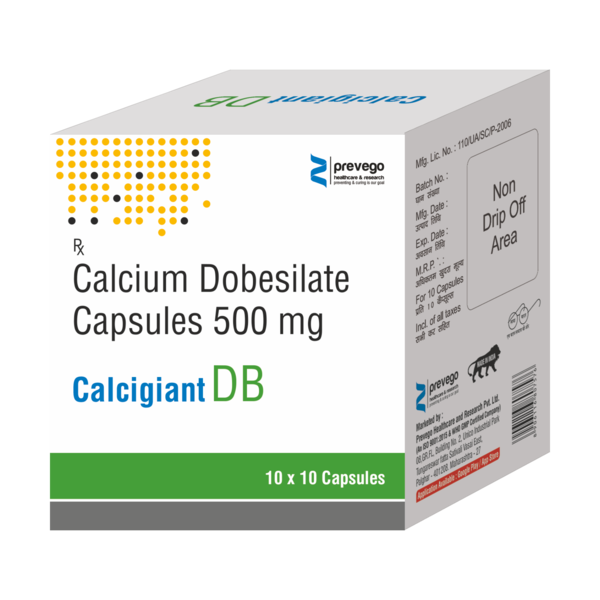 CALCIGIANT DB Capsule is a prescription medicine used to treat piles and varicose veins. This medicine decreases leakage and fragility of small vessels and improves blood flow.
