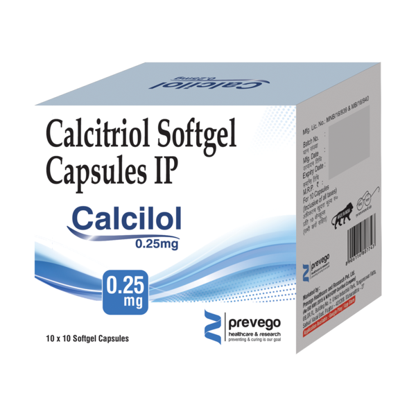CALCILOL 0.25mg SOFTGEL Capsule is the active form of vitamin D. It increases the levels of vitamin D in your blood which in turn raises calcium levels in the blood by helping in the absorption of more calcium from your intestine. This way it helps in the treatment of calcium deficiency and metabolic bone disease