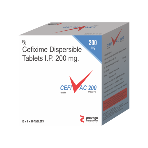 CEFIVAC 200 (ALU/ALU) Tablet is an antibiotic belonging that is used to treat a variety of bacterial infections. It is effective in infections of the respiratory tract (eg. pneumonia), urinary tract, ear, nasal sinus, throat, and some sexually transmitted diseases.