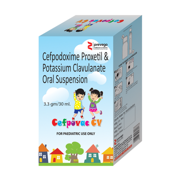 CEFIVAC CV Syrup is a potent antibiotic made up of two active medicines. It is given to children to treat a wide range of severe bacterial infections targeting the ear, throat, lungs, skin, and urinary tract. It works by inhibiting the growth of bacteria thereby preventing the infection spread.