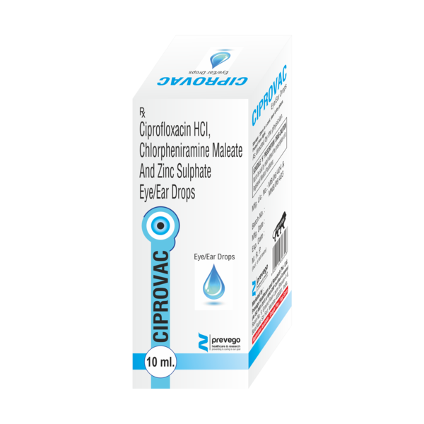 CIPROVAC Eye/Ear Drops is an antibiotic, used in the treatment of bacterial eye/ear infections. It relieves the symptoms of the infection by stopping the further growth of the causative microorganisms.