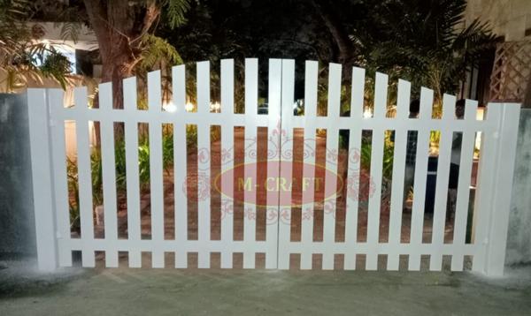 M-CRAFTWOODEN OPENABLE  MAIN GATE WITH MS-HOT DIP GALVANIZATION AND MRF PU PAINT FINISHING.