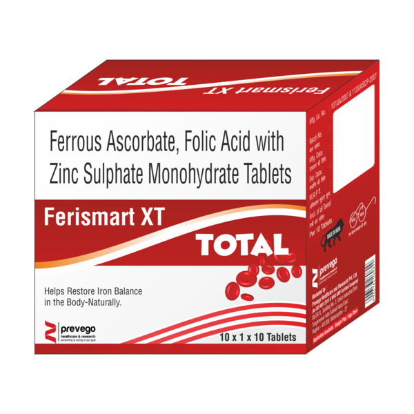 FERISMART XT TOTAL Tablet has a combination of medicines which is used in the treatment of iron deficiency. It works by replenishing the iron stores in your body and corrects iron deficiency (anemia) by enhancing the absorption of iron in the body. It also helps in the formation of red blood cells.