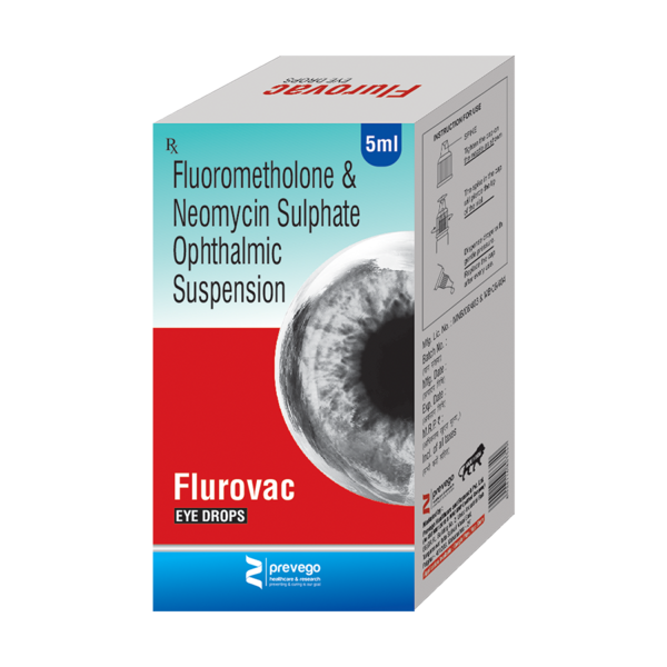 FLUROVAC Eye Drop belongs to a group of medicines called steroids. It is used to treat redness and swelling in the eyes that may be due to infection or allergy. It reduces swelling, itching, and soreness after any eye injuries or eye surgery.