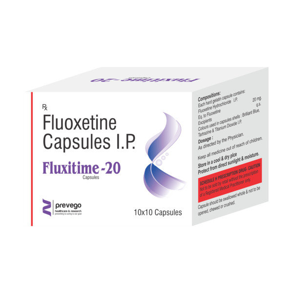 FLUXITIME 20mg Tablet is a type of antidepressant belonging to the selective serotonin reuptake inhibitor (SSRI) group of medicines. It is widely prescribed to treat depression and other mental health conditions like panic disorder and obsessive-compulsive disorder.