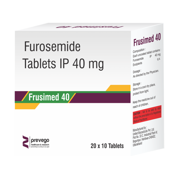 FRUSAMIDE 40 MG TABLET belongs to a group of medicines called diuretics or water tablets. It is used to reduce the swelling (edema) caused by too much water in the body in people who have heart failure, liver or kidney disease. This medicine is also used to treat high blood pressure.