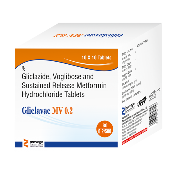 GLICLAVAC MV 0.2 Tablet SR belongs to a category of medicines known as anti-diabetic drugs. It is a combination of medicines used to treat type 2 diabetes mellitus in adults. It helps control blood sugar levels in people with diabetes.