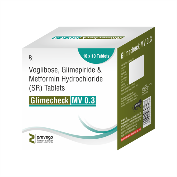 GLIMECHECK MV 1mg/500mg/0.3mg Tablet belongs to a category of medicines known as anti-diabetic drugs. It is a combination of medicines used to treat type 2 diabetes mellitus in adults. It helps control blood sugar levels in people with diabetes.