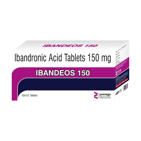 IBANDEOS 150MG Tablet is used to treat or prevent weakening of the bones (osteoporosis) caused by menopause or use of steroids. Using this medicine can reduce your risk of breaking bones.