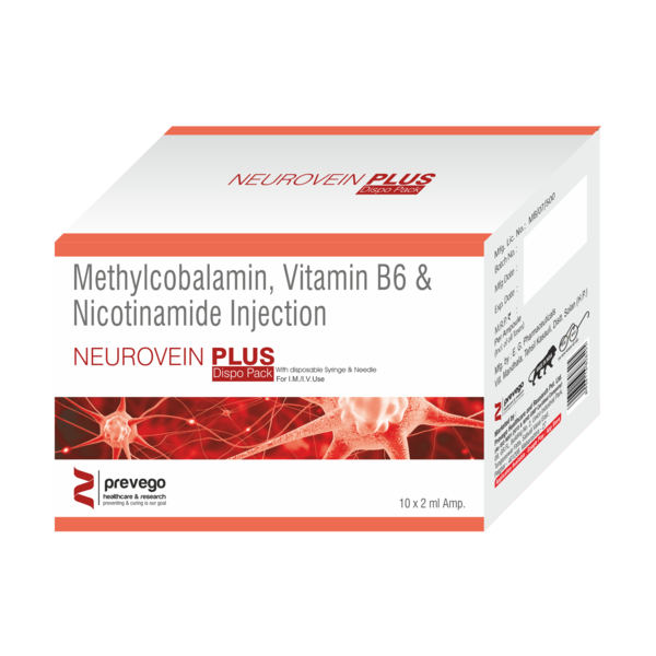 NEUROVEIN Plus Injection(DISPO PACK) is a combination of medicines that are prescribed to treat vitamin and other nutritional deficiencies. It ensures the proper growth and functioning of the body. NEUROVEIN Plus Injection (DISPO PACK) is administered as an injection under the supervision of a healthcare professional.
