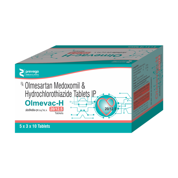 OLMEVAC-H 20/12.5 Tablet is a combination of two medicines. It helps to control high blood pressure in different ways. If high blood pressure is not treated it can lead to heart attacks, strokes and kidney failure.