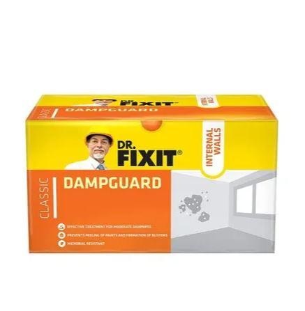 Dr. Fixit Dampguard:-Effective treatment for moderate dampnessPrevent peeling of paints and formation of blistersMicrobial Resistant Classic is a two-component coating composed of epoxy resin, curing agent, inert pigments & properly selected fine fillers, additives in water as a medium. It has an advantage of dilution with water for application over cementitious surfaces. It is used as an internal coating for the damproofing treatments of water tanks with anti-microbial anti fungal properties. It has excellent water resistance, adhesion to concrete surface, has good hardness and sets faster. Typical Application } Damproofing treatment for RCC water tanks. } Internal damp wall treatment. } As putty with OPC- White cement to fill the fine cracks of internal walls. } In sterile areas of pharma, food industries & hatcheries etc.