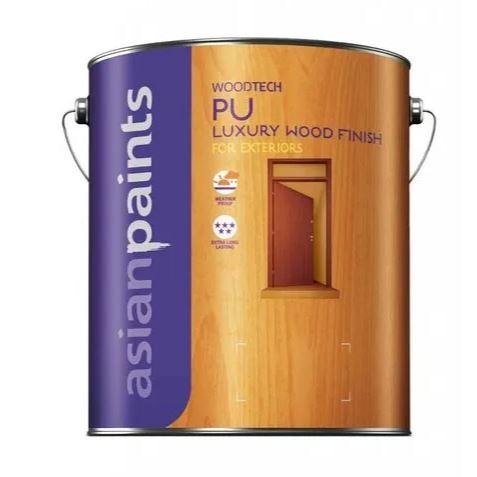 Brand	Asian PaintsPackaging Size	4 LitreProvide Home Painting	YesFinish	High GlossPackaging Type	BucketSurface Of Application	WoodForm Of Paint	LiquidCountry of Origin	Made in IndiaMixing Ratio Of Base: Hardener(By Vol.)	80:20Thinner	Pu Thinner ( 1532 / 5442 )Dilution % (By Vol)	Spray: 15-30Viscosity (Sec)	Spray: 15-20With good scratch, stain and heat resistance, WoodTech PU Luxury Wood Finish for Exterior is known to be a great finish for wood surfaces. Use this wood finish and expect a strong yet flexible film that resists cracking even on curved surfaces. We are also providing services for home painting.Additional Information:Delivery Time: 2-5 days