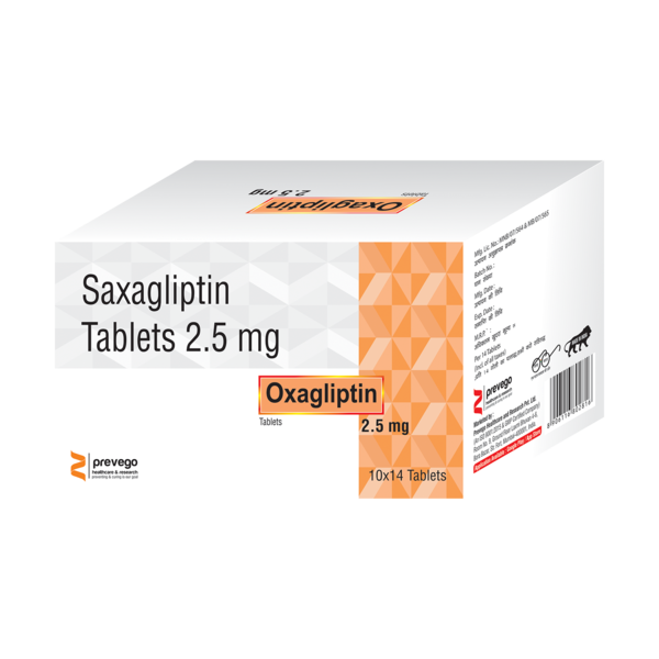 OXAGLIPTIN 2.5mg Tablet is a medicine used to treat type 2 diabetes mellitus. It is used together with a healthy diet and regular exercise to control blood sugar levels. This helps to prevent serious complications of diabetes like kidney damage and blindness.