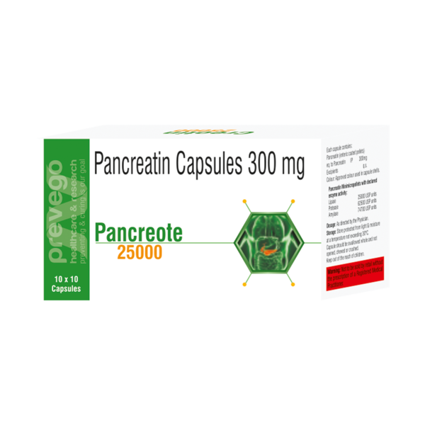 PANCREOTE 25000 Capsule is used to treat pancreatic enzyme deficiency. It is a pancreatic enzyme supplement that helps in digestion. This medicine also reduces stool frequency and stomach discomfort.
