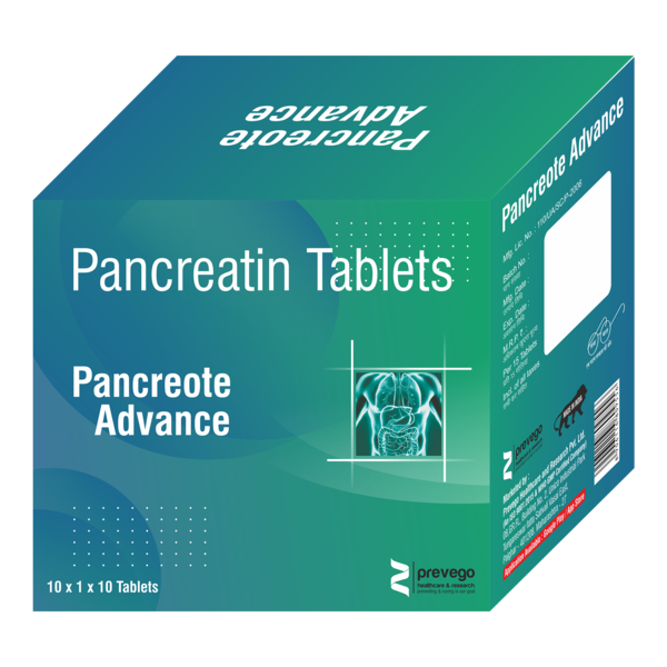 PANCREOTE ADVANCE 212.5mg Tablet is used to treat pancreatic enzyme deficiency. It is a pancreatic enzyme supplement that helps in digestion. This medicine also reduces stool frequency and stomach discomfort.