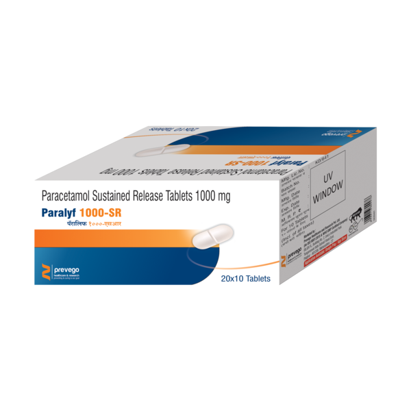 PARALYF 1000 SR Tablet is a medicine used in the treatment of pain and fever. It may also be used to treat many conditions such as headache, body ache, period pain, toothache, and cold. It blocks the release of certain chemical messengers that cause pain, inflammation, and fever.