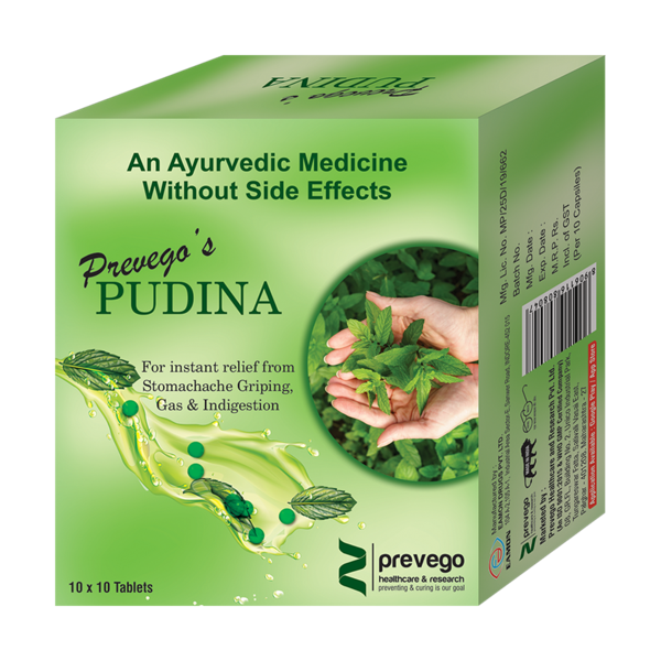 PUDINA in digestion and helps in weight management due to its carminative (relieves gas) and antispasmodic property. Chewing Pudina leaves helps in getting relief from bloating and gas. Pudina tablets and pudina drops also helps in indigestion.