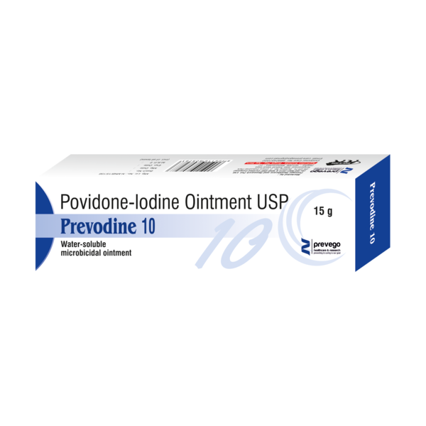 PREVODINE 10% Ointment is an antiseptic and disinfectant agent. It is used for the treatment and prevention of infections in wounds and cuts. It kills the harmful microbes and controls their growth, thereby preventing infections in the affected area.