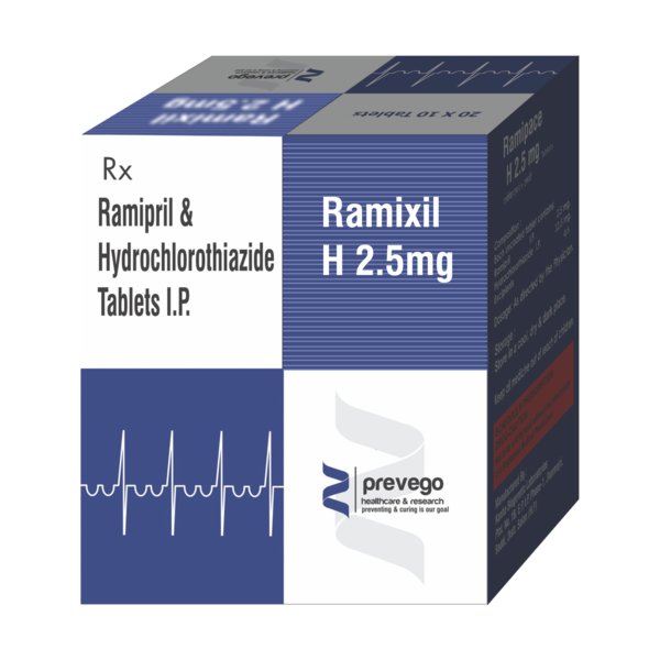 RAMIXIL H 2.5 Tablet is a medicine used to treat hypertension (high blood pressure). It is a combination of two medicines that helps to control blood pressure when a single medication is not effective. It helps to reduce the chances of any future heart attack and stroke.