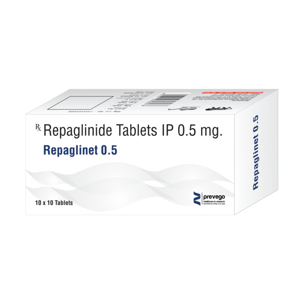 REPAGLINET 0.5 Tablet is used to lower blood sugar levels in adults with type 2 diabetes mellitus. It is usually prescribed along with other diabetes medicines to achieve adequate blood sugar control. It also prevents serious complications of diabetes like kidney damage and blindness.