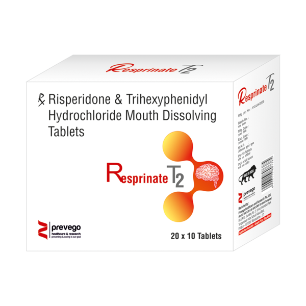 RESPRINATE T2 Tablet is a combination medicine used in the treatment of schizophrenia. It works by modulating the action of certain chemical messengers in the brain that affect thoughts.