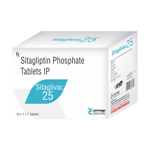 SITAGLIVAC 25mg Tablet is a medicine used to treat type 2 diabetes mellitus. It is used together with a healthy diet and regular exercise to control blood sugar levels. This helps to prevent serious complications of diabetes like kidney damage and blindness