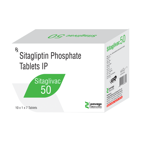 SITAGLIVAC 50mg Tablet is a medicine used to treat type 2 diabetes mellitus. It is used together with a healthy diet and regular exercise to control blood sugar levels. This helps to prevent serious complications of diabetes like kidney damage and blindness.