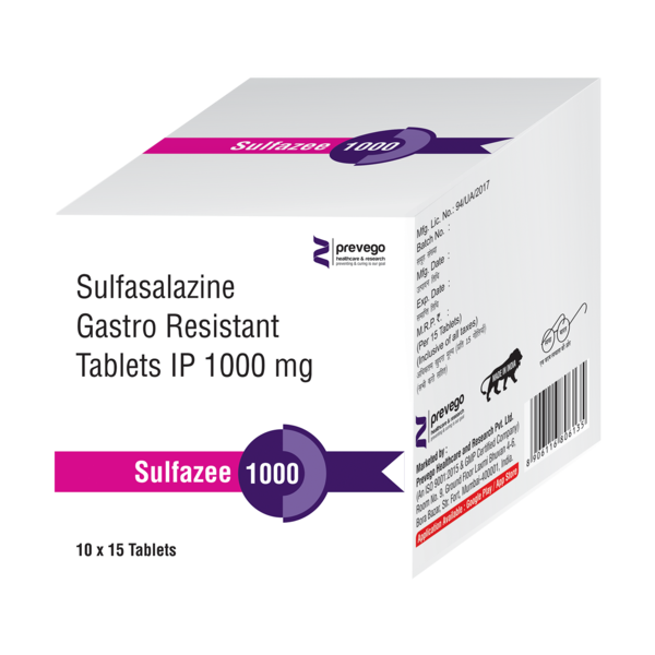SULFAZEE 1000mg Tablet is a medicine used to treat various inflammatory conditions of the joints (rheumatoid arthritis, psoriatic arthritis, ankylosing spondylitis), skin (psoriasis), and bowel (ulcerative colitis, Crohn’s disease).