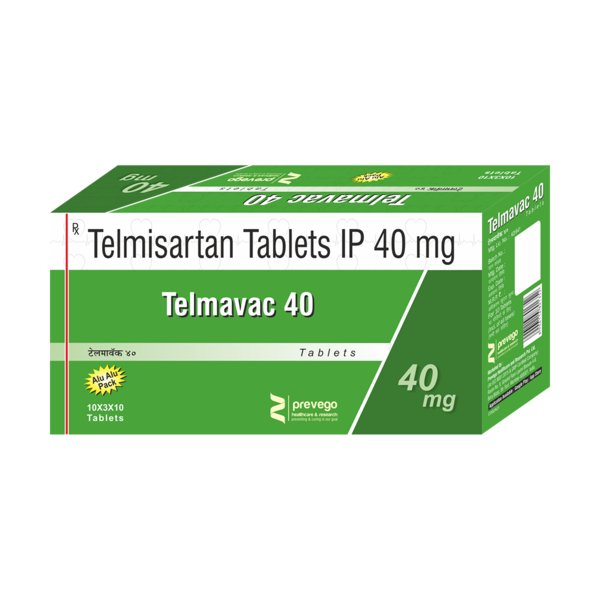 TELMAVAC 40 Tablet is a medicine used to treat high blood pressure and heart failure. Lowering blood pressure helps to prevent future heart attacks and strokes. This medicine is also effective in preserving kidney function in patients with diabetes