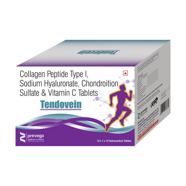 TENDOVEIN TABLET is a dietary supplement formulated with collagen peptide, chondroitin sulphate and sodium hyaluronate to support healthy bones and joints. These ingredients have anti-inflammatory properties that may aid reduce joint pain and improving overall mobility