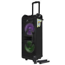 Trolley speakerWireless BT / USB / Micro SD / FM / AUX / Mic Input x 2KaraokeLED displayLED lights with On/Off switch20.32cm (8