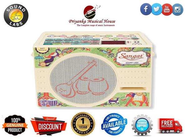 Pitch Synchronized Tabla + Tanpura machine.Product Spec. Weight (0.500 g), Length (18 cm), Height (10 cm) & Width (9 cm)5 Unique Instruments in One Sangat Digital offers Electronic Tanpura, Tabla, Pakhawaj, Duff & Dholak in one instrumentPlays Both Tanpura & Tabla Together:- Sangat Digital is capable of playing the Tanpura along with the Tabla / Pakhawaj / Dholak / Duff together.Pitch Synchronization A unique feature of the instrument is the pitch synchronization of Tanpura with the Tabla. When a particular pitch is selected it is set for both Tanpura & Tabla.Natural Tone The Sangat Digital is equipped with the natural tone of a Tanpura, Tabla, Pakhawaj, Duff & Dholak.Individual Play / Stop The user has the option to only play the Tanpura or the Tabla of the Sangat Digital.Individual Volume Control Sangat Digital is equipped with independent volume control for Tanpura and Tabla/Pakhawaj/Dholak/Duff.Neodymium Speaker with Rare Earth Magnet Sangat Digital is able to deliver such a great tone with clarity is because of the Neodymium speakers with rare earth magnet in it. This also helps in reducing the weight of the instrument.Pitch Range The Pitch ranges from C to E (Higher Octave)Tabla Features of Sangat Digital:107 Thekas & 24 Taals Sangat Digital offers a wide range of Taals and Thekas at the press of a button for regular Practice. Teen Taal, Ek Taal, Rupak, Dadra are a few to name. Taals also come in with a variety of thekas.Composer with Memory The composer function of the Sangat Digital is one of it’s stand out features which lets a user create their own taal as per their requirements. The memory function helps retain your composition even when the power is switched off.Demo Mode The Sangat Machine’s inbuilt demo mode of the instrument plays all selected taals one after the other continuously for 1 avartan each.Laya Dhruth, Madhya, Vilambit & Ati Vilambit:- Sangat Digital is equipped to play a selected taal in different layas with ease. This laya setting is independent of the tempo setting that exists in the instrument.Tanpura Features of Sangat Digital:Pancham, Madhyam & Nishad The Sangat Digital Electronic Tanpura machine comes with easy switch operation for the selection of accurately pre tuned Pancham, Madhyam & Nishad.Hindustani & Carnatic Playing Styles With the touch of the Style Button, Swarangini Digital will play either PA, SA, SA SA (Kharaj) ( 6 Matra, Carnatic music style) or PA, SA, SA, SA (Kharaj) (5 Matra, Hindustani style)Manual Nishad Tuning In the case, if Nishad, the Sangat Digital instrument also allows you to manually tune the Nishad to adjust to your special needs.Other Features of Sangat Digital:Feather Touch Keyboard Sangat Digital with its cutting-edge technology has incorporated the feather touch keyboard. It does not have any knobs or switches, thereby improving accuracy and eliminating transit damage and corrosion.ABS Plastic Cabinet The Cabinet is made from ABS plastic which gives it a sleeker look and protects it from the peninsula’s climatic wear & tear.SMPS, 90V AC to 250V AC Sangat Digital Machine’s in-built SMPS makes it possible to run the instrument anywhere in the world with its dynamic input power range of 90V AC to 250V AC.Auxiliary Stereo Socket Sangat Digital can be connected to a music system using the stereo auxiliary socket. A single socket is provided for both i.e. Tanpura and TablaIn-Built Battery Charger The inbuilt battery charger of the Sangat Digital, charges rechargeable battery even when the instrument is playing, this is displayed by the Charging LED and when the battery is low on charge the Low Battery LED is switched on automatically.Auto Memory The memory function of Sangat Digital helps retain your last selection even when the power is switched off. (Including that of fine-tuning)Embroidered Carry Bag The Sangat Tanpura comes in a beautifully embroidered carry bag for daily use and travel.Warranty:1 Year Warranty Sangat Digital Instrument is warranted against defects arising out of faulty of defective materials or workmanship for a period of one year from the date of purchase.The following are the Instrument & Accessories you will receive on the purchase of one unit.Sangat Digital Electronic Musical InstrumentCarry BagBoll CardInstruction ManualAC Power Cord (3 Yards)