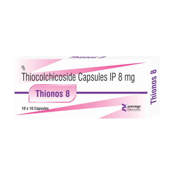 THIONOS 8mg Tablet is a muscle relaxer. It provides relief from the discomfort associated with acute, painful musculoskeletal conditions such as rigidity, tension, stiffness, and muscle spasms.