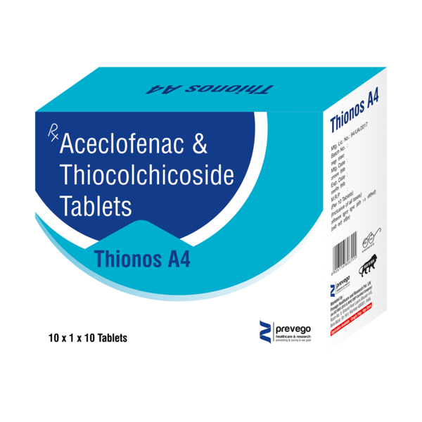 THIONOS A4mg Tablet is a combination medicine used in the treatment of pain due to muscle spasms. It improves the movement of muscles and provides relief from pain and discomfort associated with muscle spasms.