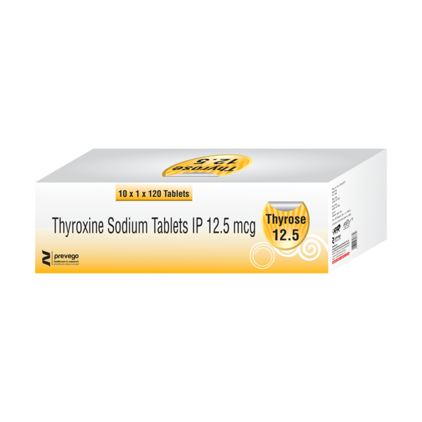 THYROSE 12.5 Tablet is a medicine used to treat an underactive thyroid gland (hypothyroidism). It replaces the hormone which is not being produced by your thyroid gland in sufficient quantity and helps regulate your body’s energy and metabolism.