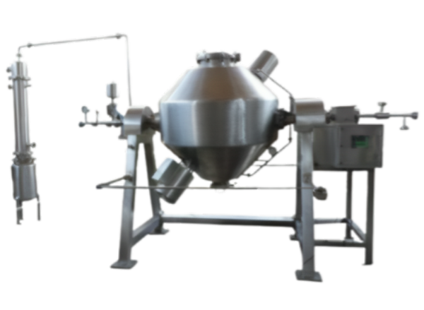 Roto Cone Vacuum Dryer is suitable for drying the material which can not operate at low Temperature easily oxidized, poisonous in nature. It operates at low Temperature efficiently under vacuum. It is very economical by total solvent recovery. The roto cone vacuum dryer is equipment used in drying or products that are damaged by high temperature and materials having special characteristics such a easily oxidized, strong irritants, poisonous dust and volatile components. The machine is also designed to release a product that is completely powdered and lump free.* Drying time reduces and eliminates need of re-drying of lumps* N@ pulse jet dust filter provided for better operational efficiency of products.* Discharge valve with Quick openable for direct packing of dry products into bags or drums.* Best suitable to process crystalline or amorhous powders which prone for lumps.* cGMP construction with safety railing to avoid personnel injury. Available from 100 liter to 5000 Liter gross capacity.