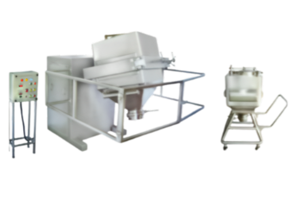 Container Tumbler Blender is a single step dust-free transfer system to intermix the powders in a homogeneous form in the production of tablets and capsules in formulation plants. With better mixing property and an IBC Bin advantage, it can be inclined at an angle of 15 degrees to 20-degree angles, giving an easy uplift for easy rotation of the blender.* Interchangeable different capacity IBC Bin can be used on same machine use for mixing.* This is a closed and contained system where by a single step transfer material from container of the conta blender is transferred to the tablet press hopper.* In granulation room the dry granules enter to the container for blending through a dust free connection and the same container is loaded over to the blender for blending.* Totally dust free * Also another advantage is adaptability of this system to handle more than one size of bunkers or containers so processing of different sizes of production batches in single equipment.* Capacity - 50 Liter to 2000 Liter