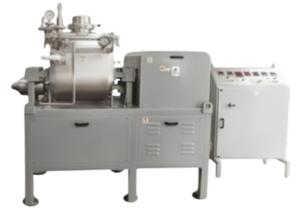 The sigma mixer extruder contains a set of kneading blades and one or two extrusion screws that are contra-rotating. In a w-shaped trough, the blades are positioned on a horizontal axis. One or two extrusion screws are below the blades in a separate cavity.
The Kneader Extruder includes a set of counter-rotating kneading blades and a discharge screw. The blades are mounted on a horizontal axis in a u-shaped trough. Below the blades in a separate cavity is the discharge screw.

* Low mixing time approx, 15% less time
* Eliminates the manual task of scraping out sticky/tacky materials.
* Eliminates operator exposure to materials of elevated temperatures or of a toxic nature, thereby improving plant safety.
* Speed variation of the extrusion screw allows adjustment of the product flow, depending on the viscosity.
* Sigma Capacity - 10 Liter to 2500 Liter