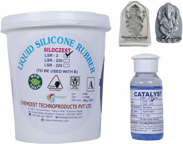 (LSR -2FAST CURING 20 SHORE HARDNESS 1KG PACK) will reproduce the finest detail and are suitable for a variety of industrial and art related applications including making molds for reproducing prototypes, furniture, sculpture and architectural elements. Lsr-2, Lsr-220, Lsr-225 silicones can be thickened with THIX additive for brush-on applications.(USES) Use this versatile product for making molds of all kinds, including resin, wax, candle, soap, and architectural details, statues, and figurines. FAST CURING Cures at room temperature within 3-5 hours. An exceptional fluidity and good operability, easy to demold. Good tensile and tear strength, low shrinkage SHORE A HARDNESS 20ᵒA - This scale measures the hardness of flexible rubber molds. A 20ᵒA hardness is in the very soft range in molding grade.(LOW VISCOSITY) You can easily mix and pour this rubber compound, creating one-block or two-block pieces or replicas with no vacuum degassing required(MIX RATIO) Our silicone rubber compound has a 100:5 mix ratio, making it easy to use and resulting in flexible, viscosity-free molds. Easy to use silicone rubber compound features a convenient mixing ratio by weight. Use weighing machine for proper measurement and to avoid mistakes