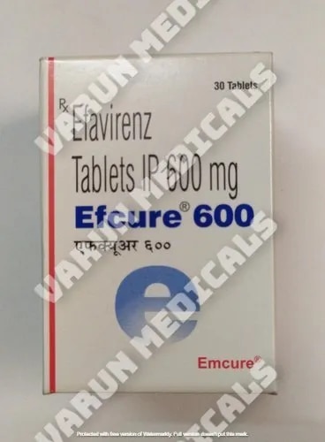 Packaging Size	30's tabletsBrand	Efcure 600Manufacturer	EmcureComposition	Efavirenz (600mg)Treatment	HIV infectionPrescription/Non prescription	PrescriptionForm	TabletCountry of Origin	Made in IndiaEfcure 600mg Tablet belongs to a group of medicines called antiretrovirals. It is used to treat HIV (human immunodeficiency virus), the virus that can cause AIDS (acquired immunodeficiency syndrome). It helps to control HIV infection so your immune system can work better.
