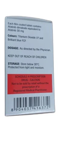 Packaging Size	28 TabletsForm	TabletComposition	AfatinibManufacturer	NatcoPrescription/Non prescription	PrescriptionTreatment	Lung CancerStrength	30 MgBrand	Afanat 30 MgAfanat (Afatinib), is a medication used to treat non-small cell lung carcinoma. It belongs to the tyrosine kinase inhibitor family of medications. It is mainly used to treat cases of NSCLC that harbour mutations in the epidermal growth factor receptor gene.